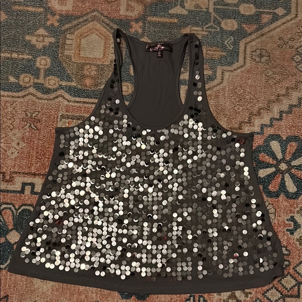 Almost Famous Black Sequin Backless Tank Top